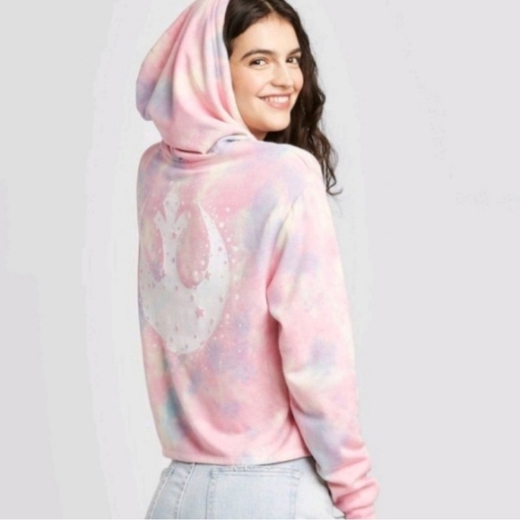 Star Wars Women's Semi Crop Pastel Tie-Dye Hoodie Size XL - Picture 2 of 8